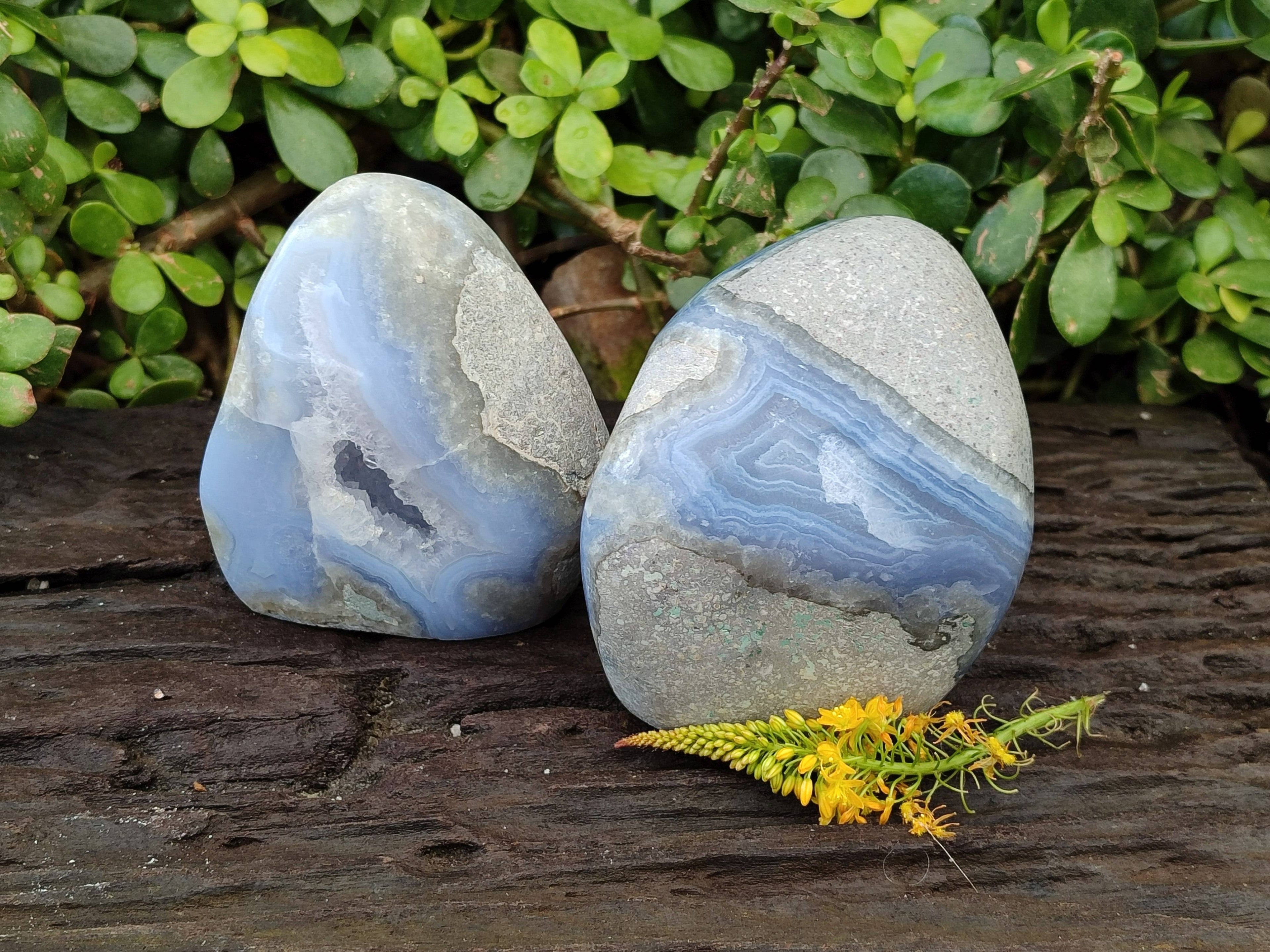 Polished Blue Lace Agate Standing Free Forms x 2 From Malawi - Toprock Gemstones and Minerals 