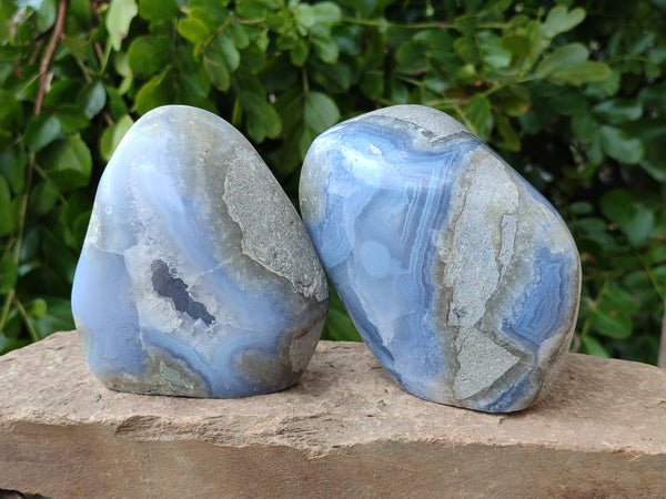 Polished Blue Lace Agate Standing Free Forms x 2 From Malawi