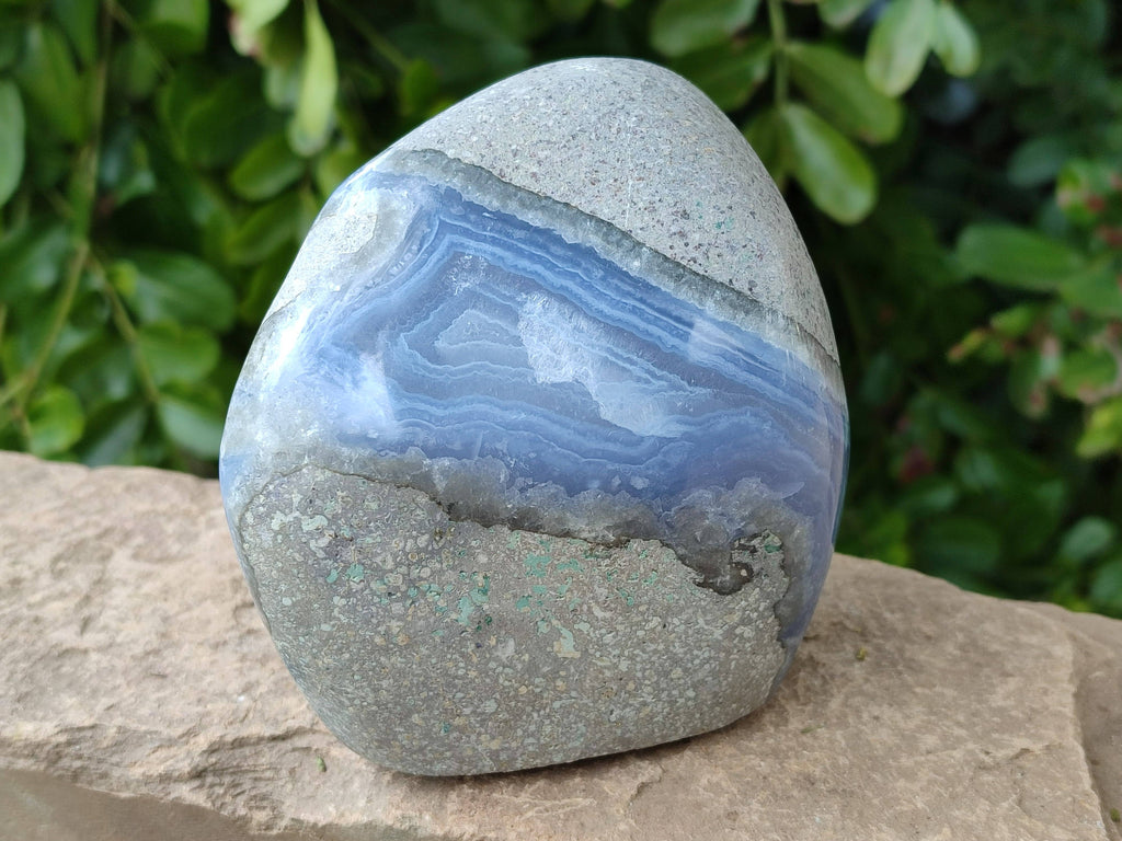 Polished Blue Lace Agate Standing Free Forms x 2 From Malawi - Toprock Gemstones and Minerals 