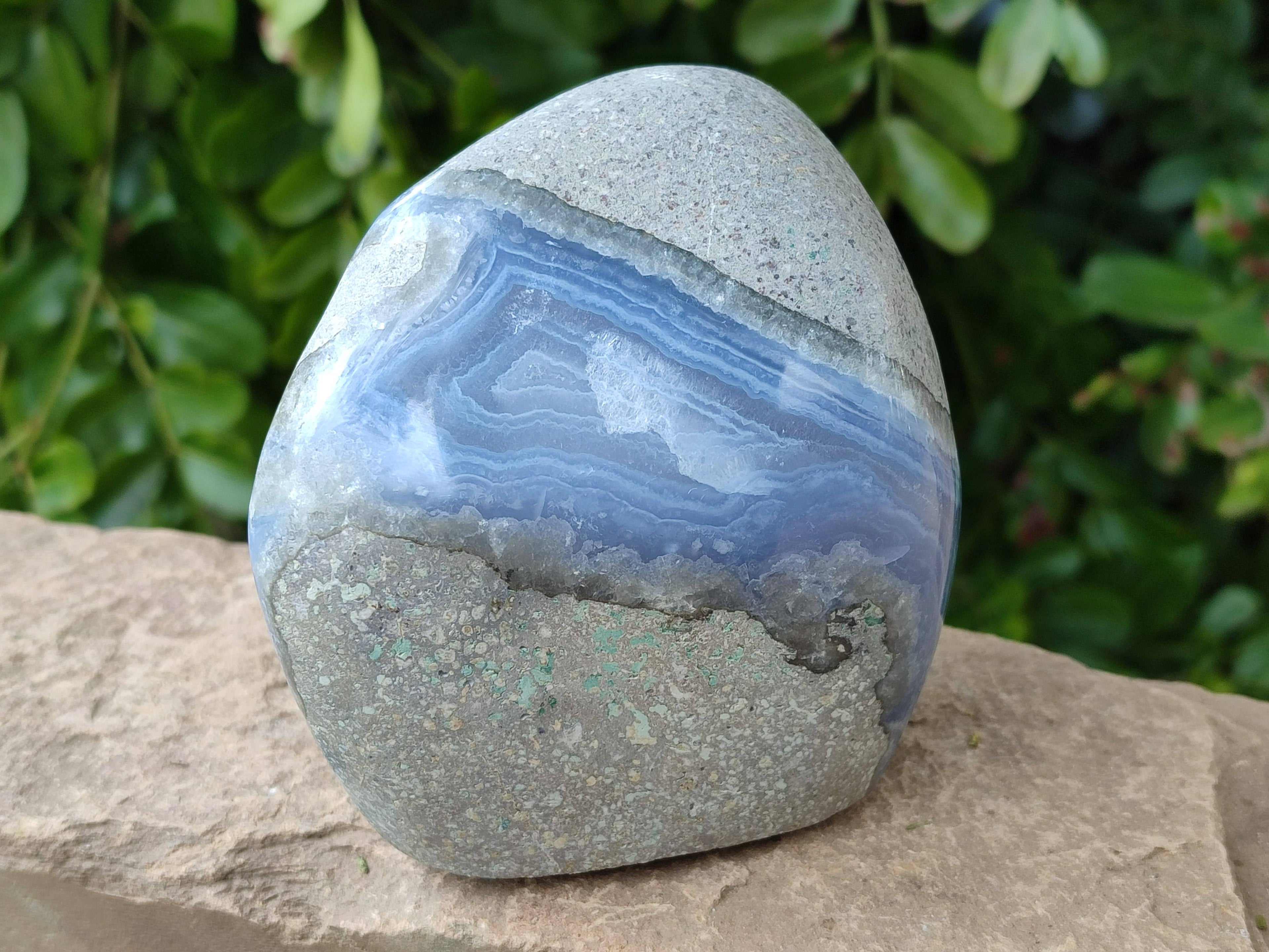Polished Blue Lace Agate Standing Free Forms x 2 From Malawi - Toprock Gemstones and Minerals 
