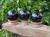 Polished Black Basalt Spheres x 3 From Antsirabe, Madagascar