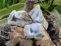 Natural Blue Lace Agate Geode Specimens x 24 From Malawi