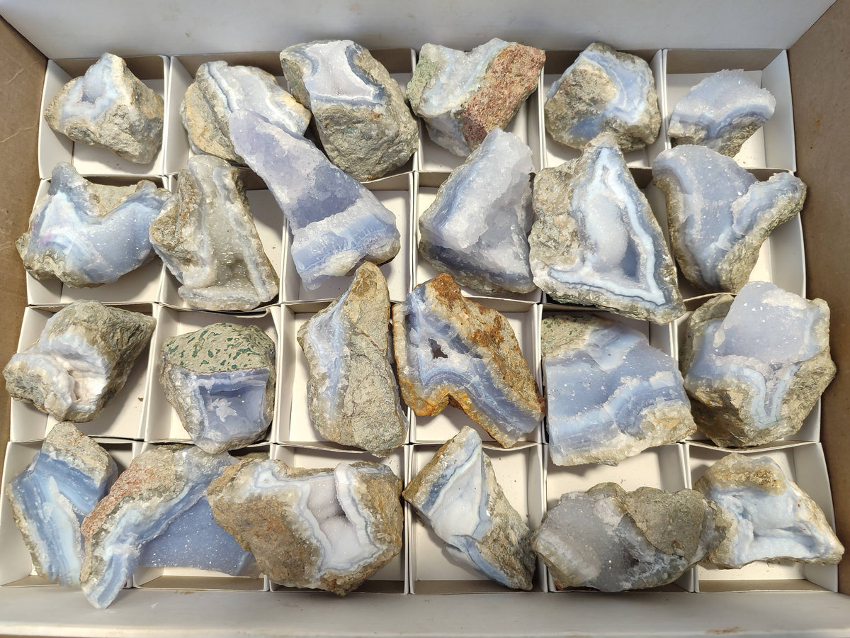 Natural Blue Lace Agate Geode Specimens x 24 From Malawi - Toprock Gemstones and Minerals 