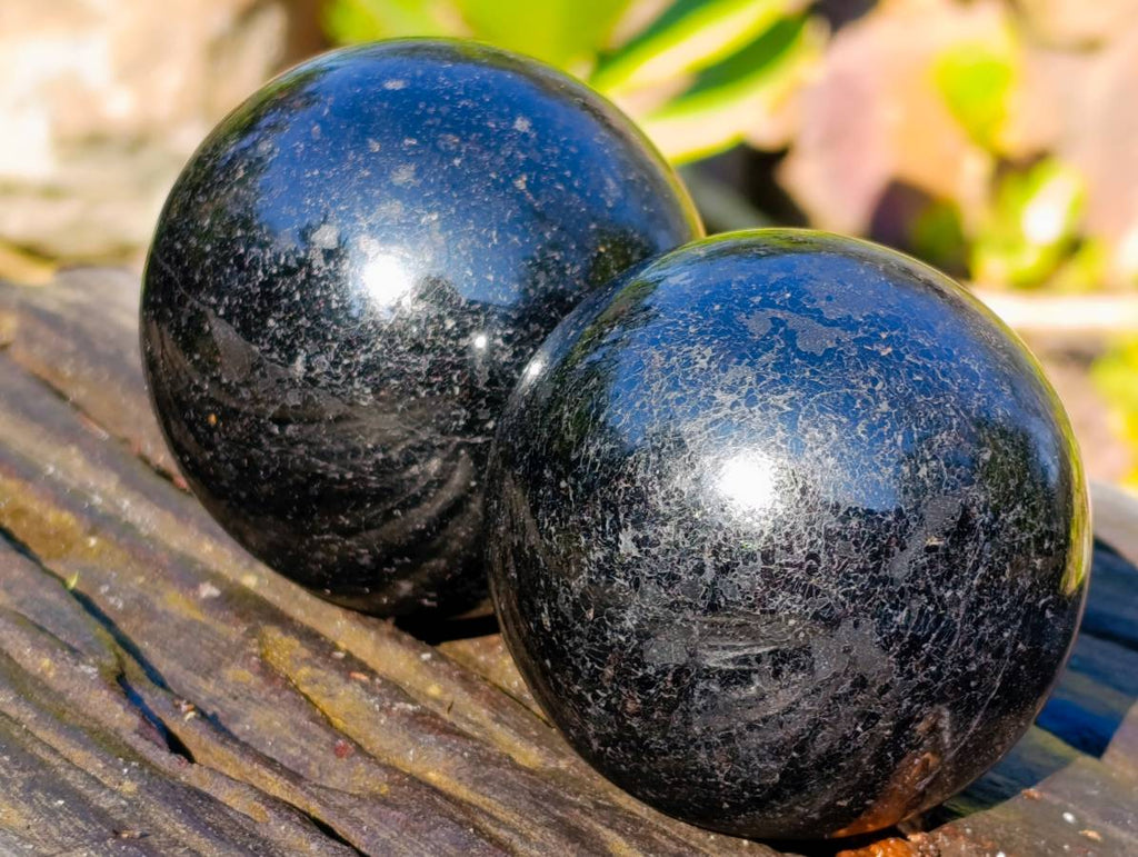 Polished Black Tourmaline Spheres x 3 From Madagascar - Toprock Gemstones and Minerals 