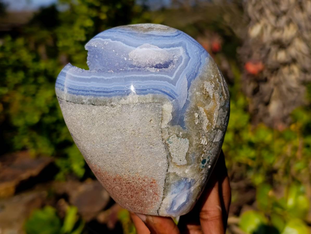 Polished Blue Lace Agate Standing Free Form x 1 From Malawi - Toprock Gemstones and Minerals 