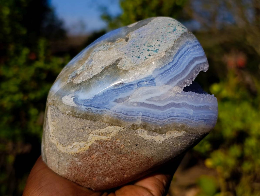 Polished Blue Lace Agate Standing Free Form x 1 From Malawi - Toprock Gemstones and Minerals 