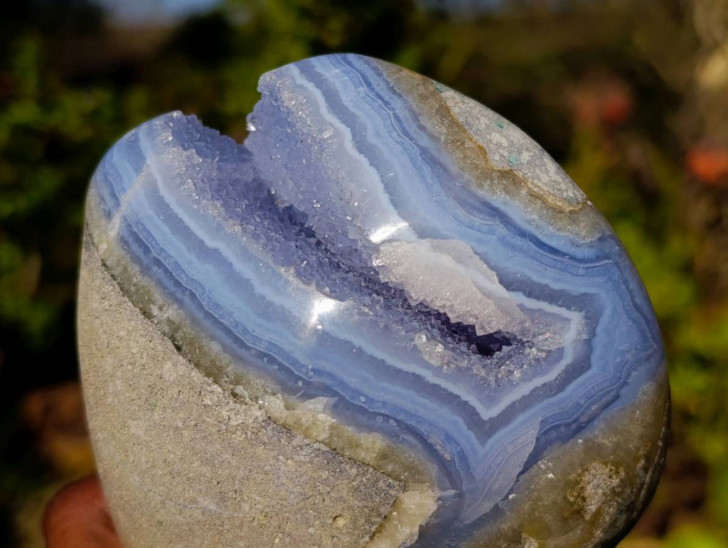 Polished Blue Lace Agate Standing Free Form x 1 From Malawi - Toprock Gemstones and Minerals 
