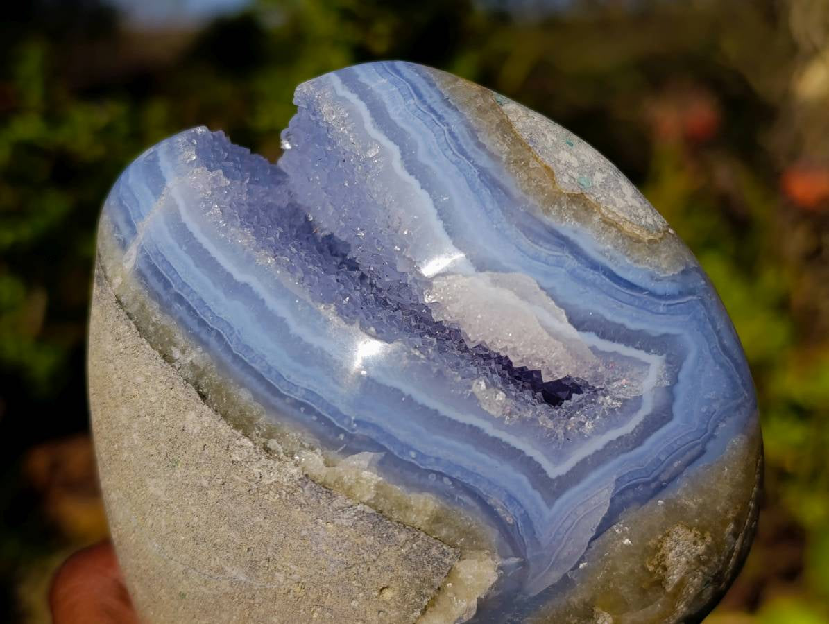 Polished Blue Lace Agate Standing Free Form x 1 From Malawi - Toprock Gemstones and Minerals 