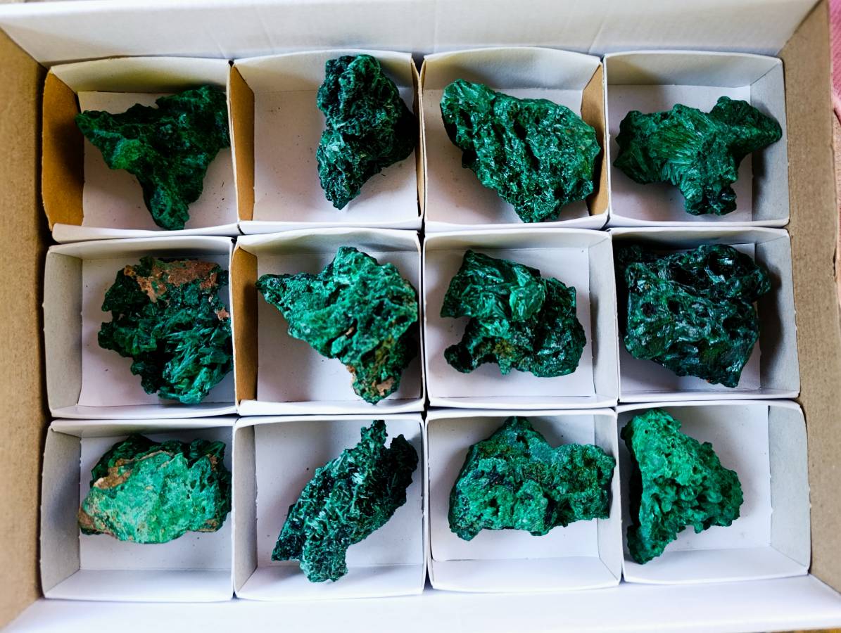Natural Silky Malachite Specimens x 12 From Kasompe, Congo - Toprock Gemstones and Minerals 