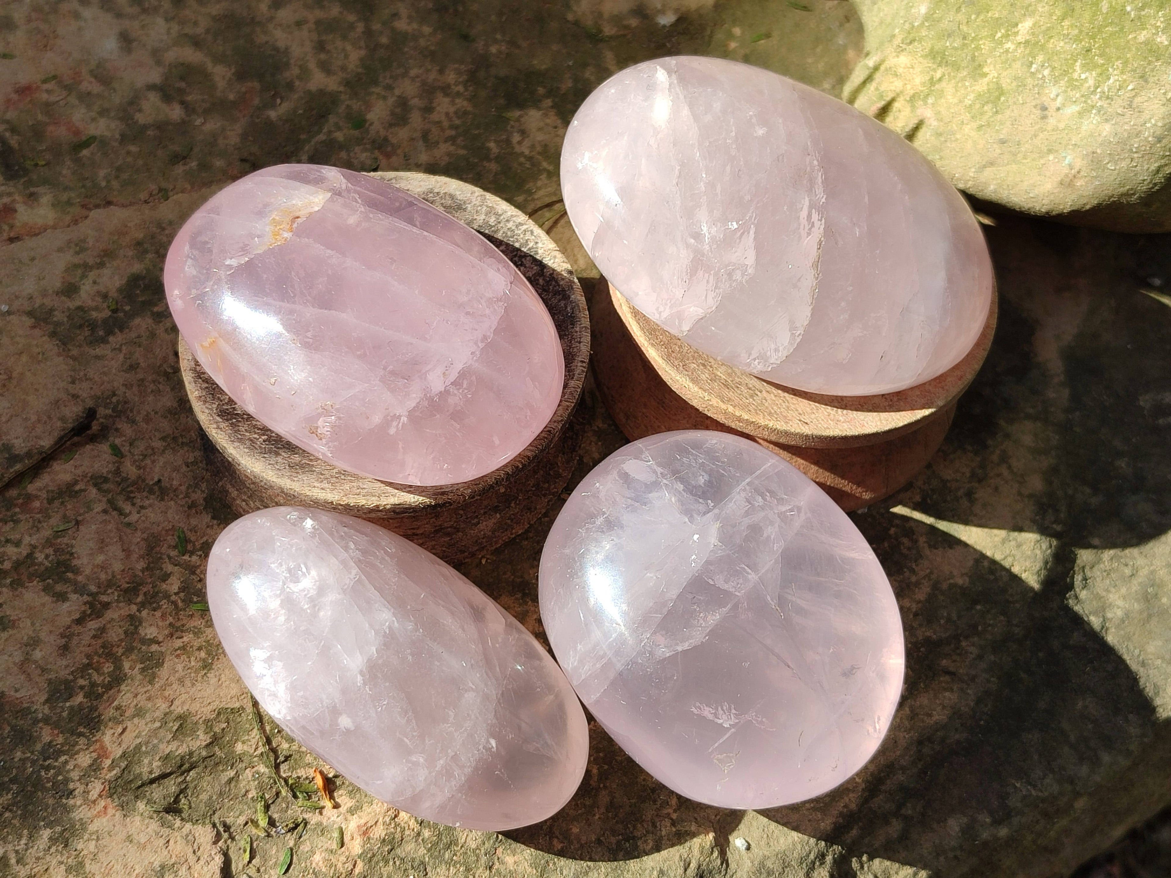 Polished Rose Quartz Palm Stones x 24 From Madagascar - Toprock Gemstones and Minerals 