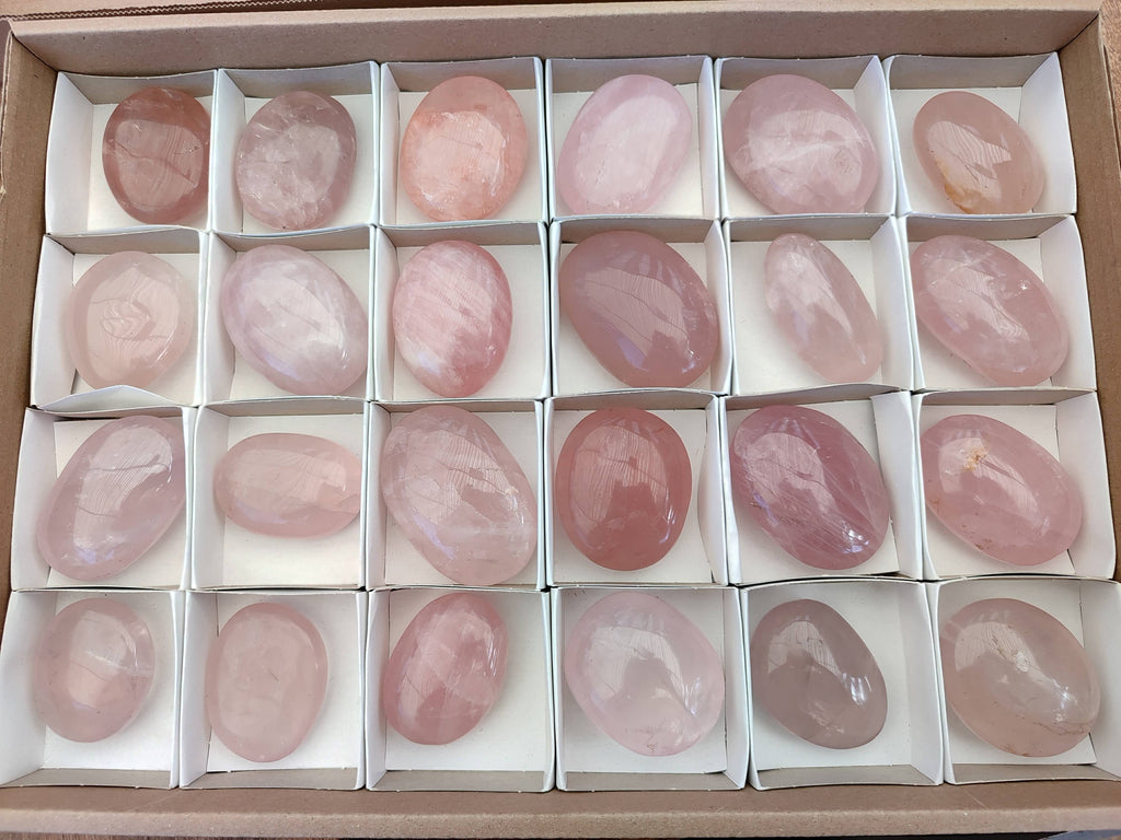 Polished Rose Quartz Palm Stones x 24 From Madagascar - Toprock Gemstones and Minerals 