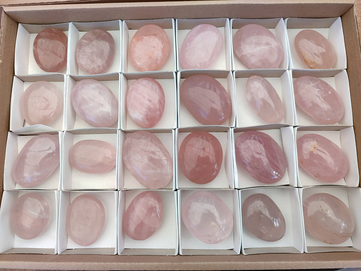 Polished Rose Quartz Palm Stones x 24 From Madagascar - Toprock Gemstones and Minerals 