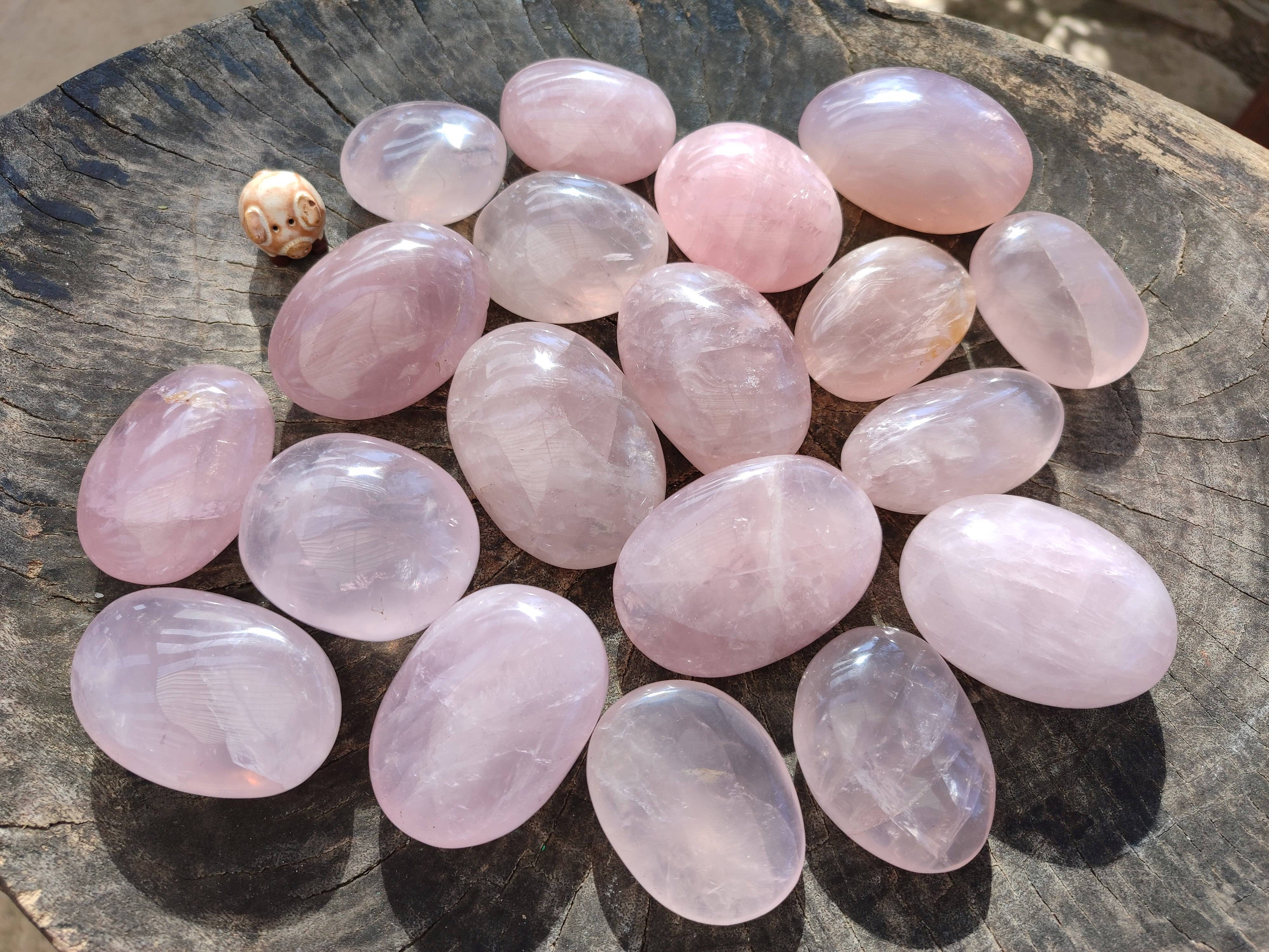Polished Rose Quartz Palm Stones x 24 From Madagascar - Toprock Gemstones and Minerals 
