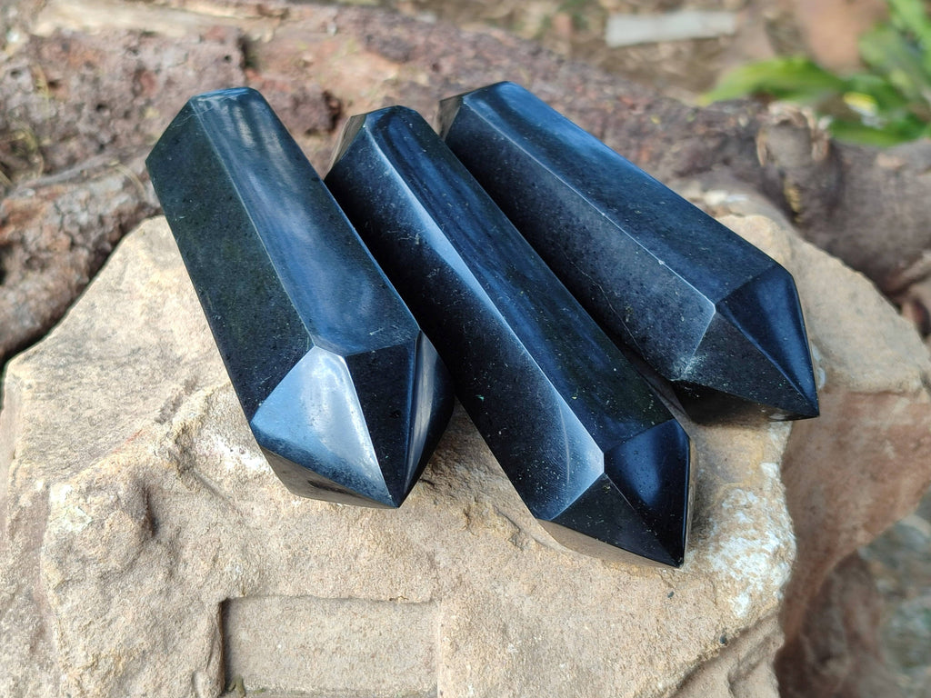 Polished Double Terminated Black Basalt Points x 4 From Madagascar - Toprock Gemstones and Minerals 