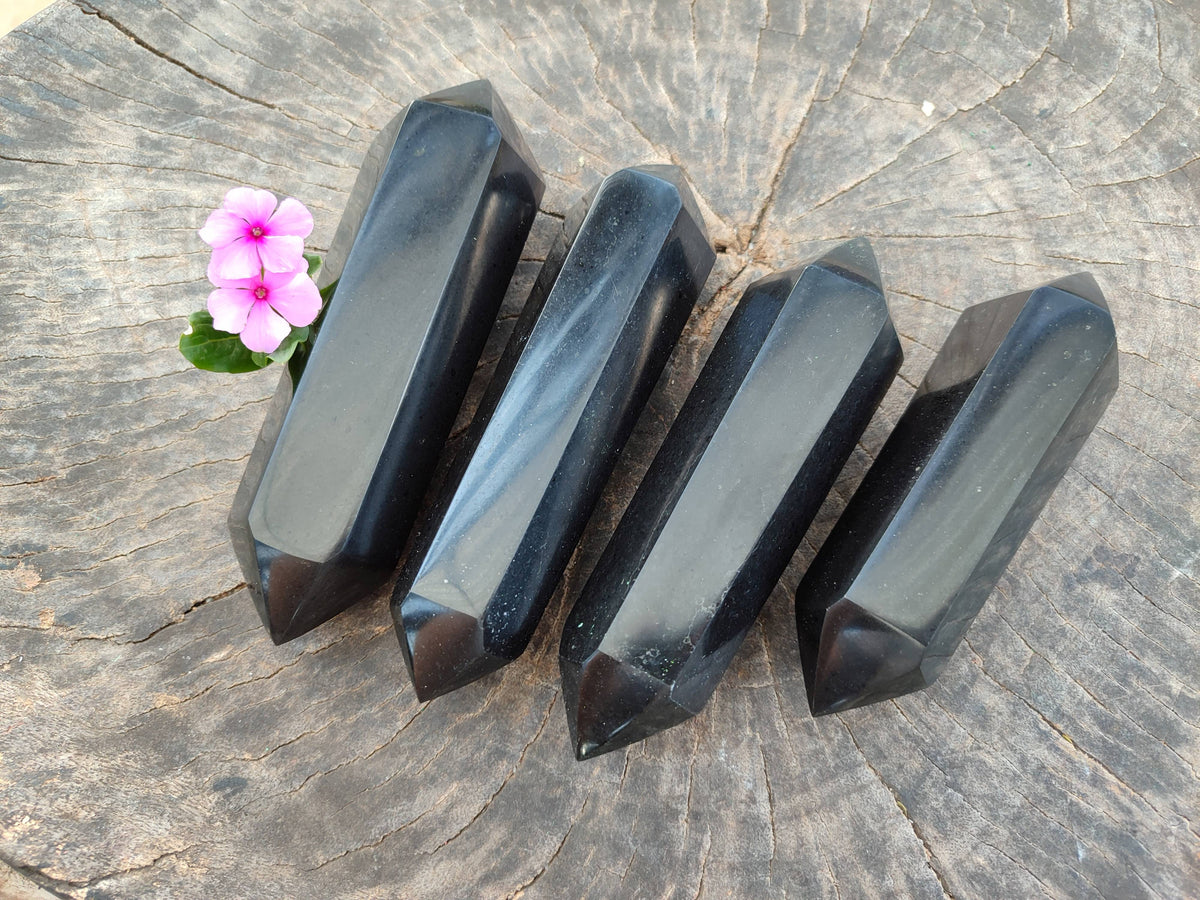 Polished Double Terminated Black Basalt Points x 4 From Madagascar - Toprock Gemstones and Minerals 