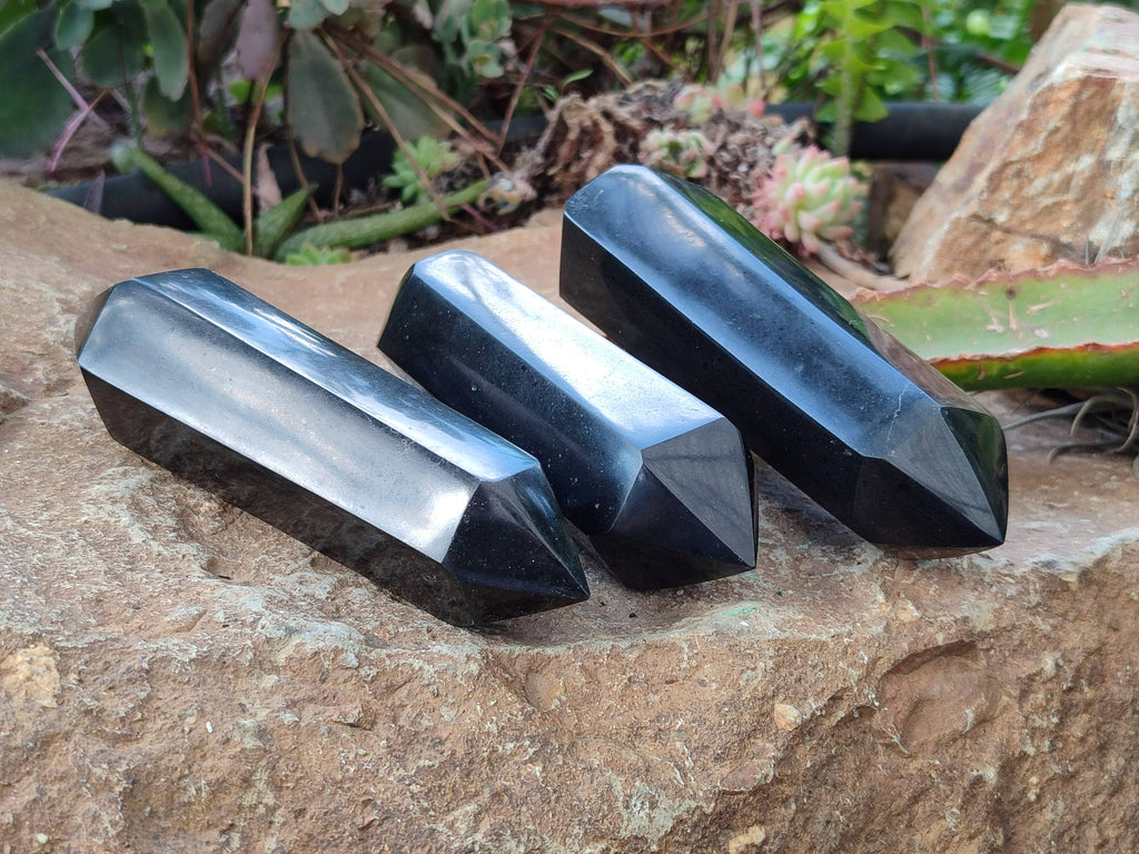 Polished Double Terminated Black Basalt Points x 4 From Madagascar - Toprock Gemstones and Minerals 