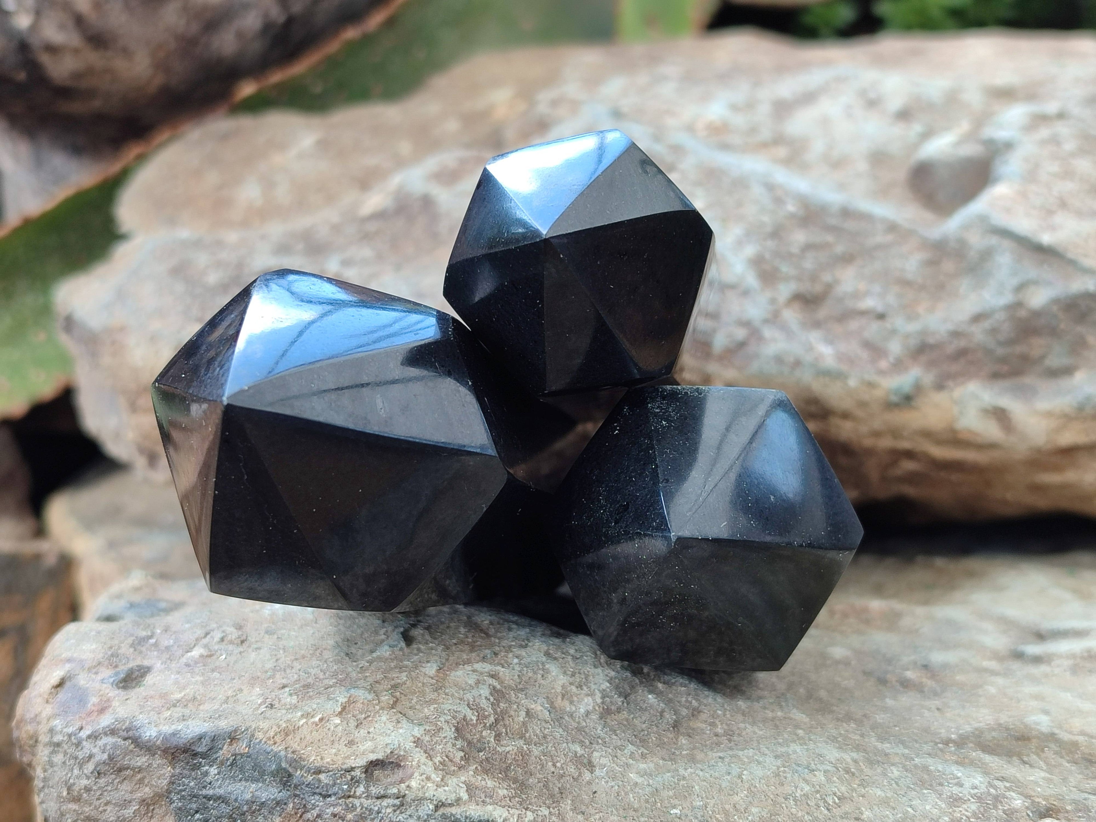 Polished Double Terminated Black Basalt Points x 4 From Madagascar - Toprock Gemstones and Minerals 