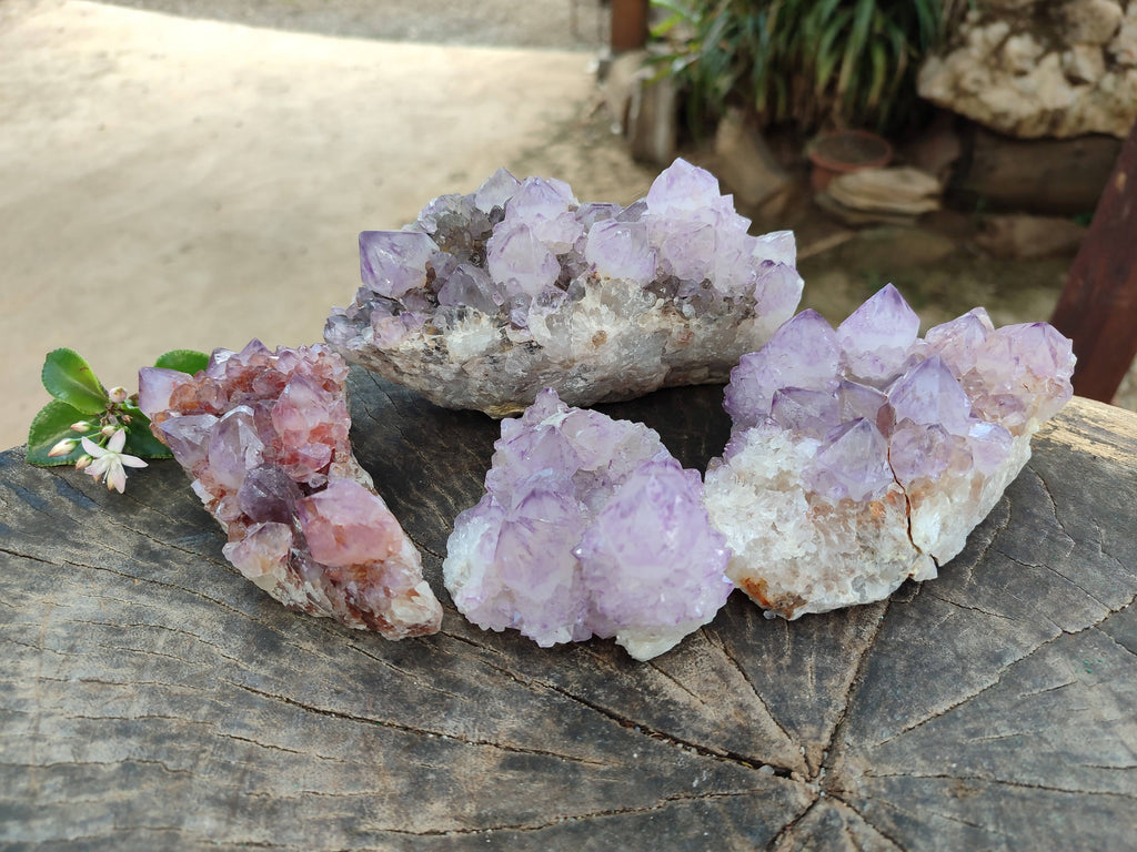 Natural Amethyst Spirit Quartz Clusters x 4 From South Africa - Toprock Gemstones and Minerals 