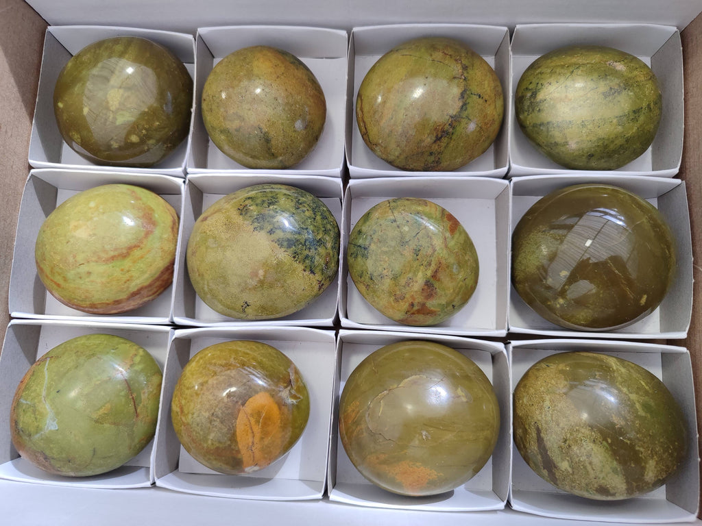 Polished Green Opal Palm Stones x 12 From Madagascar - Toprock Gemstones and Minerals 