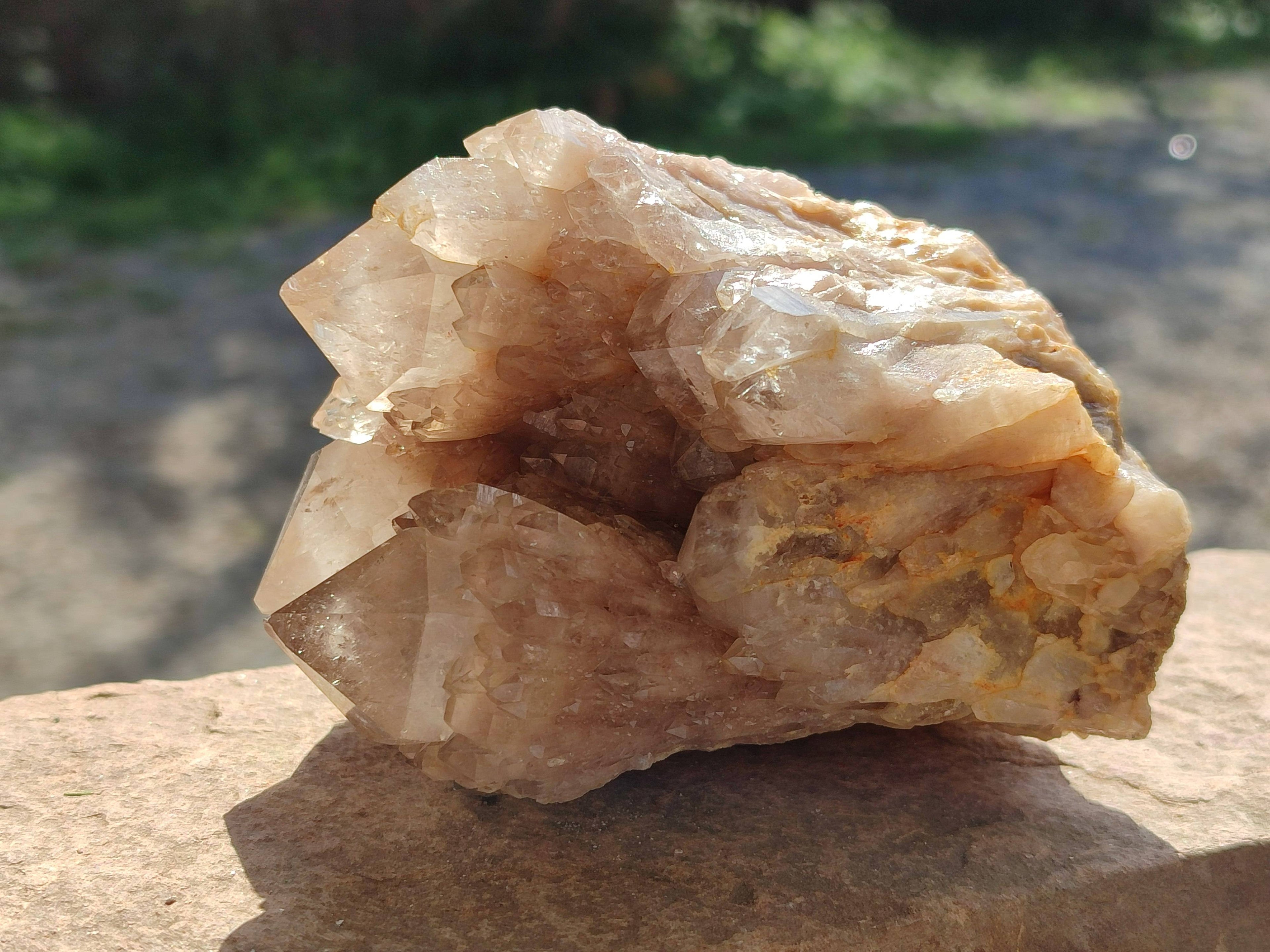 Natural Phantom Smokey Quartz Clusters x 3 From Luena, Congo - Toprock Gemstones and Minerals 