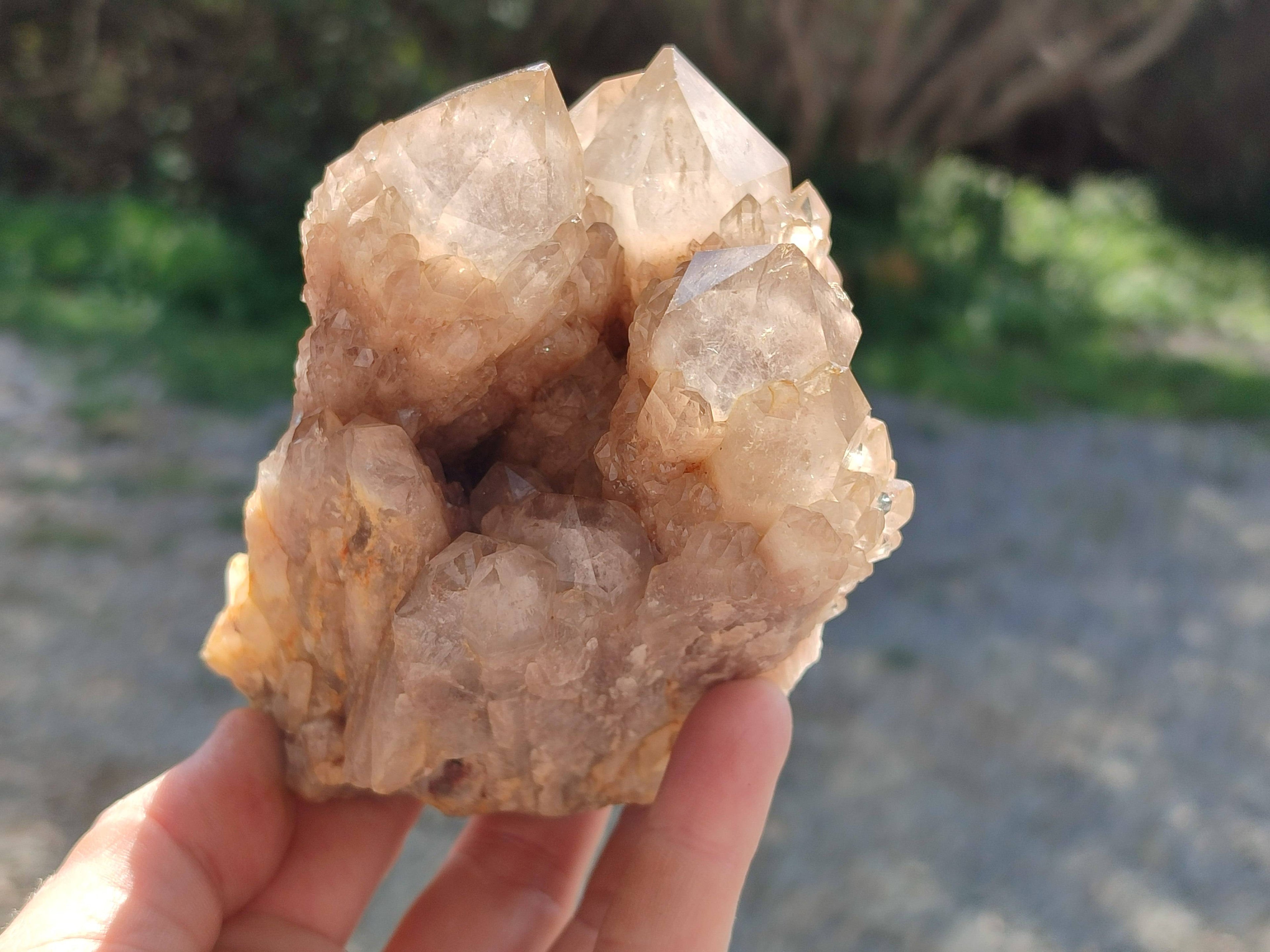 Natural Phantom Smokey Quartz Clusters x 3 From Luena, Congo - Toprock Gemstones and Minerals 