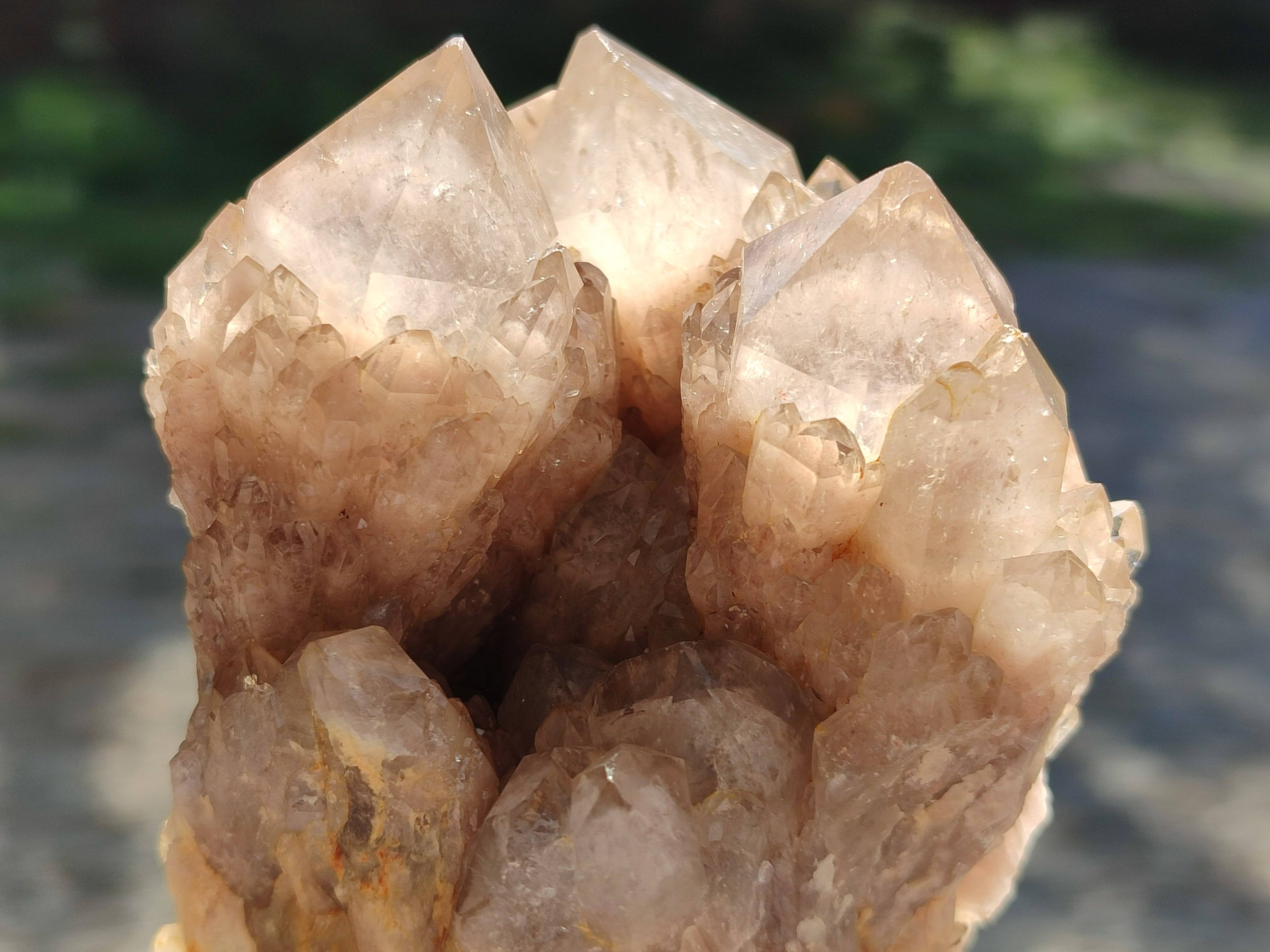 Natural Phantom Smokey Quartz Clusters x 3 From Luena, Congo - Toprock Gemstones and Minerals 