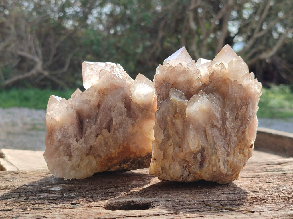 Natural Phantom Smokey Quartz Clusters x 3 From Luena, Congo - Toprock Gemstones and Minerals 
