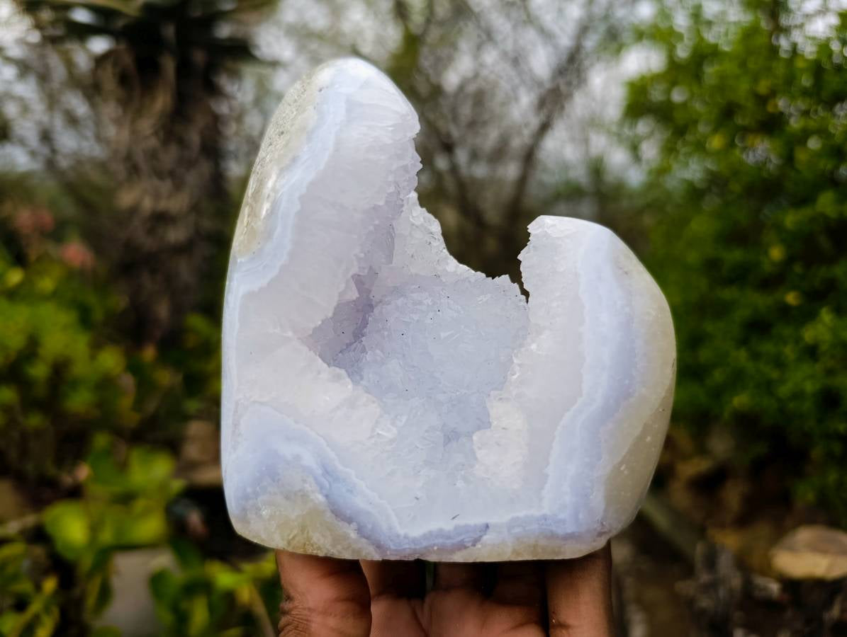 Polished Blue Lace Agate Standing Free Forms x 2 From Malawi - Toprock Gemstones and Minerals 