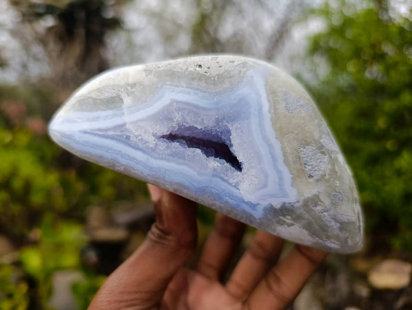 Polished Blue Lace Agate Standing Free Forms x 2 From Malawi