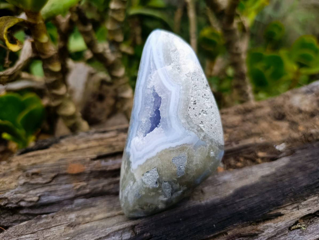 Polished Blue Lace Agate Standing Free Forms x 2 From Malawi - Toprock Gemstones and Minerals 