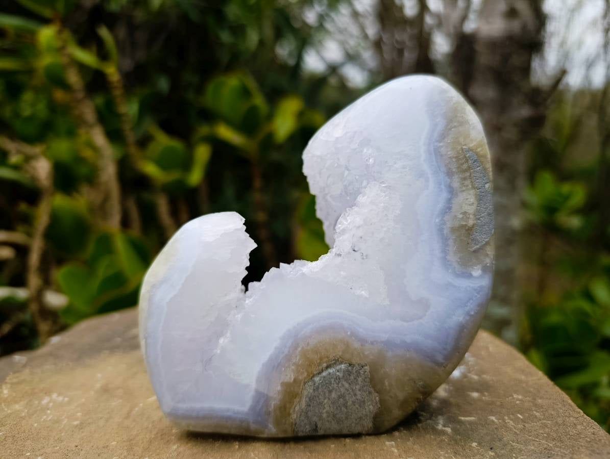 Polished Blue Lace Agate Standing Free Forms x 2 From Malawi - Toprock Gemstones and Minerals 
