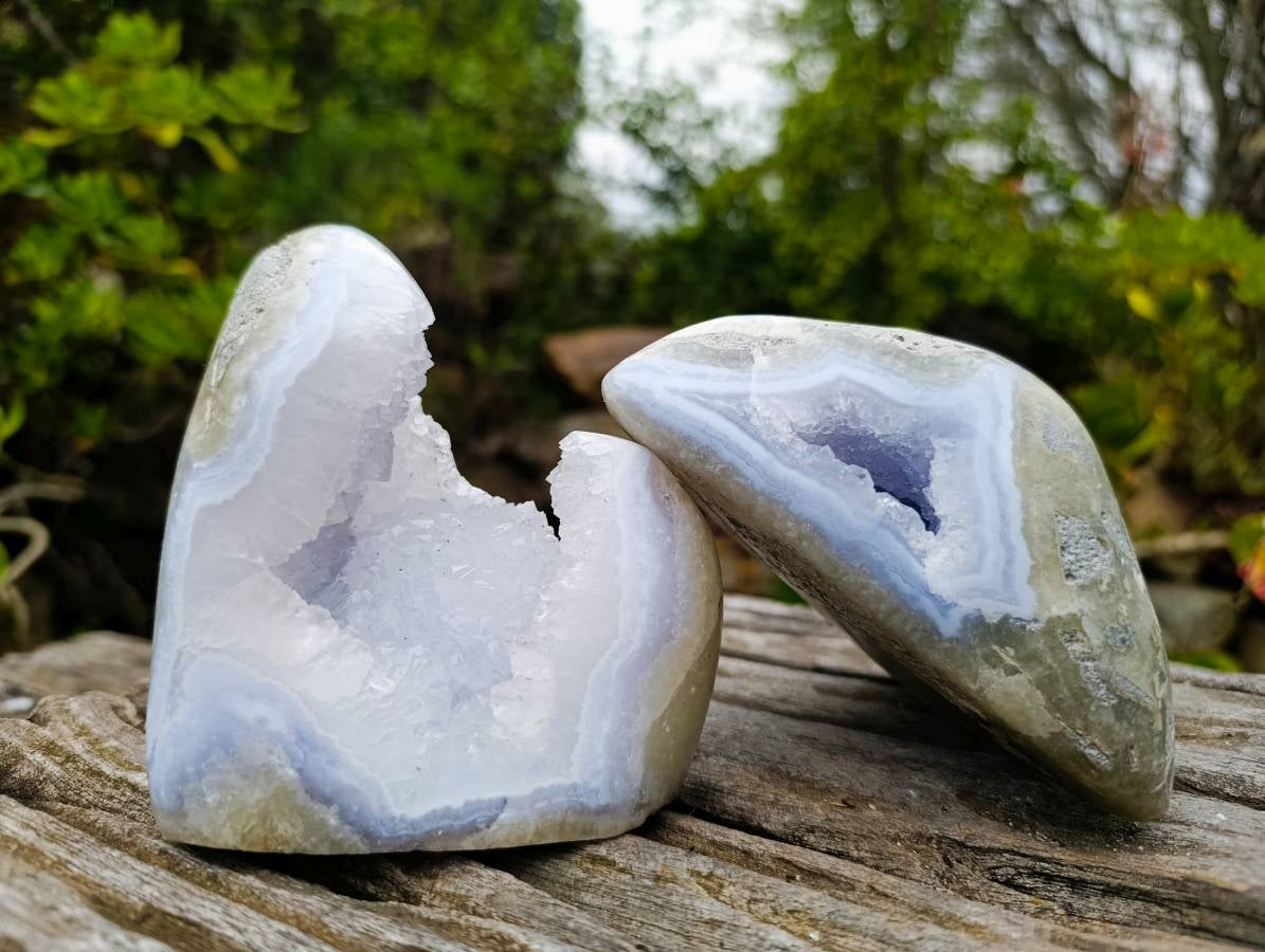 Polished Blue Lace Agate Standing Free Forms x 2 From Malawi - Toprock Gemstones and Minerals 