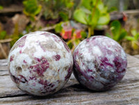 Polished Rubellite Pink Tourmaline Spheres x 3 From Madagascar