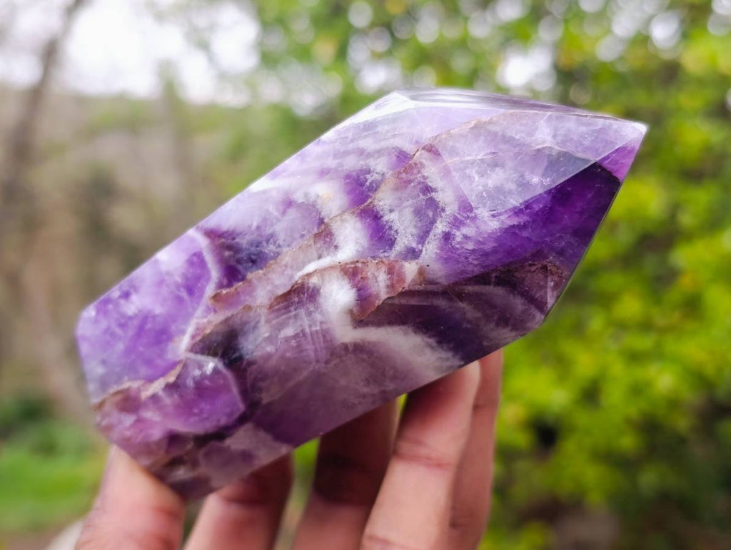 Polished Chevron Amethyst Crystals x 2 From Zambia - Toprock Gemstones and Minerals 