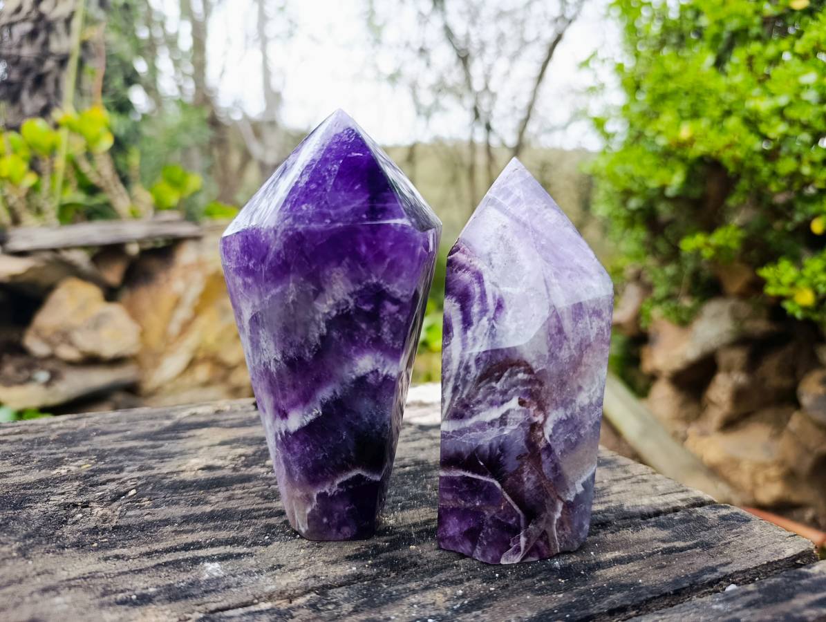 Polished Chevron Amethyst Crystals x 2 From Zambia - Toprock Gemstones and Minerals 