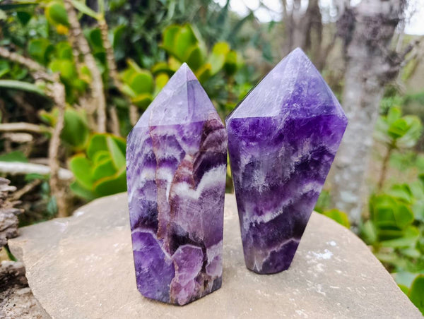 Polished Chevron Amethyst Crystals x 2 From Zambia - Toprock Gemstones and Minerals 