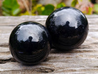 Polished Black Tourmaline Spheres x 3 From Madagascar
