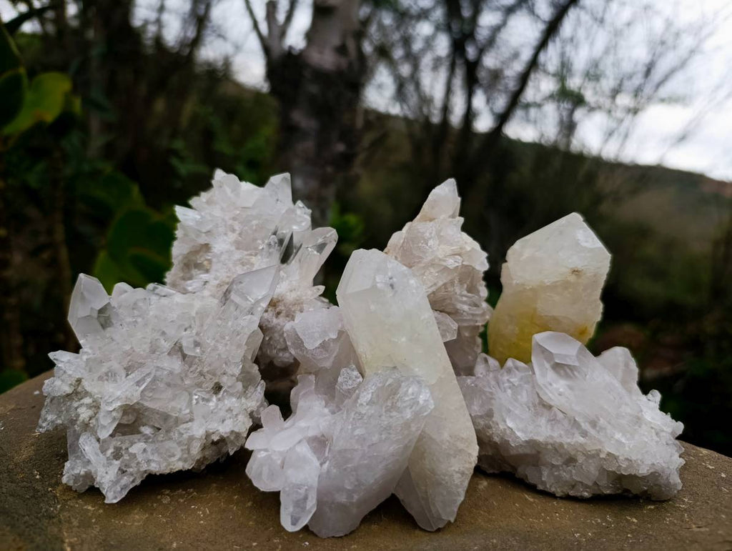 Natural Etched Quartz Clusters x 6 From Zambia - Toprock Gemstones and Minerals 