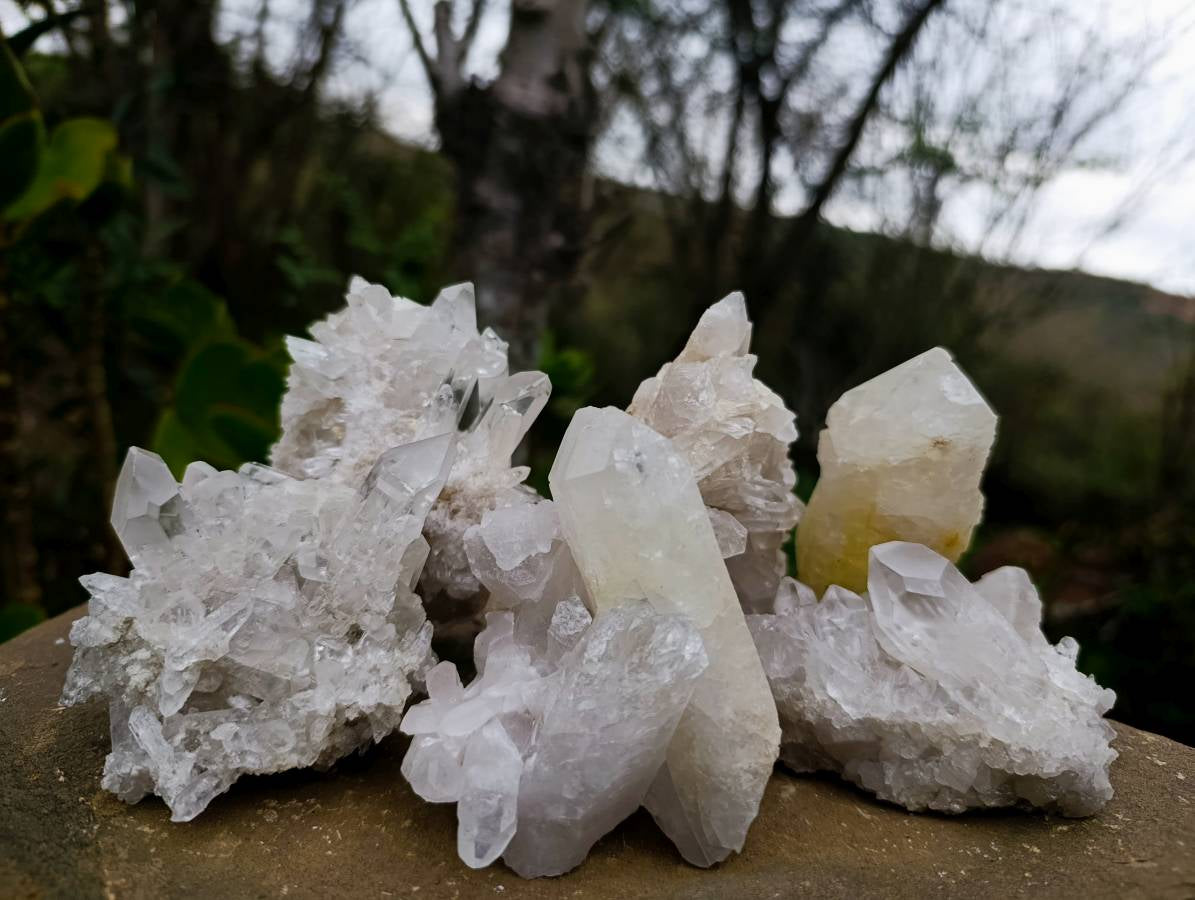 Natural Etched Quartz Clusters x 6 From Zambia - Toprock Gemstones and Minerals 