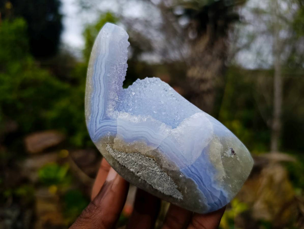 Polished Blue Lace Agate Standing Free Forms x 2 From Malawi - Toprock Gemstones and Minerals 