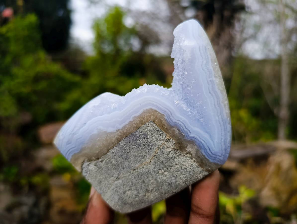 Polished Blue Lace Agate Standing Free Forms x 2 From Malawi - Toprock Gemstones and Minerals 