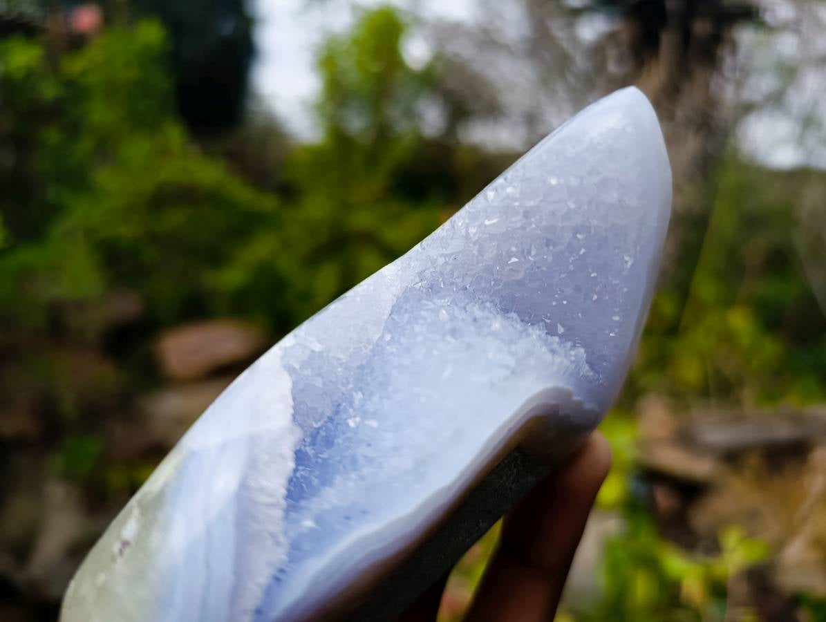 Polished Blue Lace Agate Standing Free Forms x 2 From Malawi - Toprock Gemstones and Minerals 