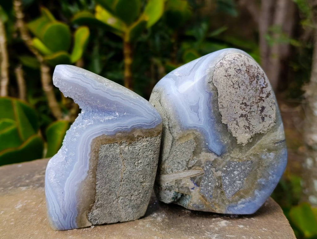 Polished Blue Lace Agate Standing Free Forms x 2 From Malawi - Toprock Gemstones and Minerals 