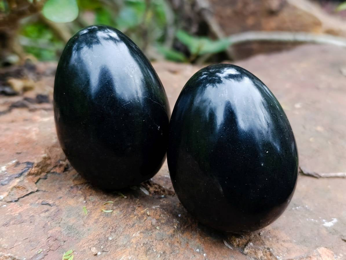 Polished Black Basalt Eggs x 6 From Madagascar - Toprock Gemstones and Minerals 