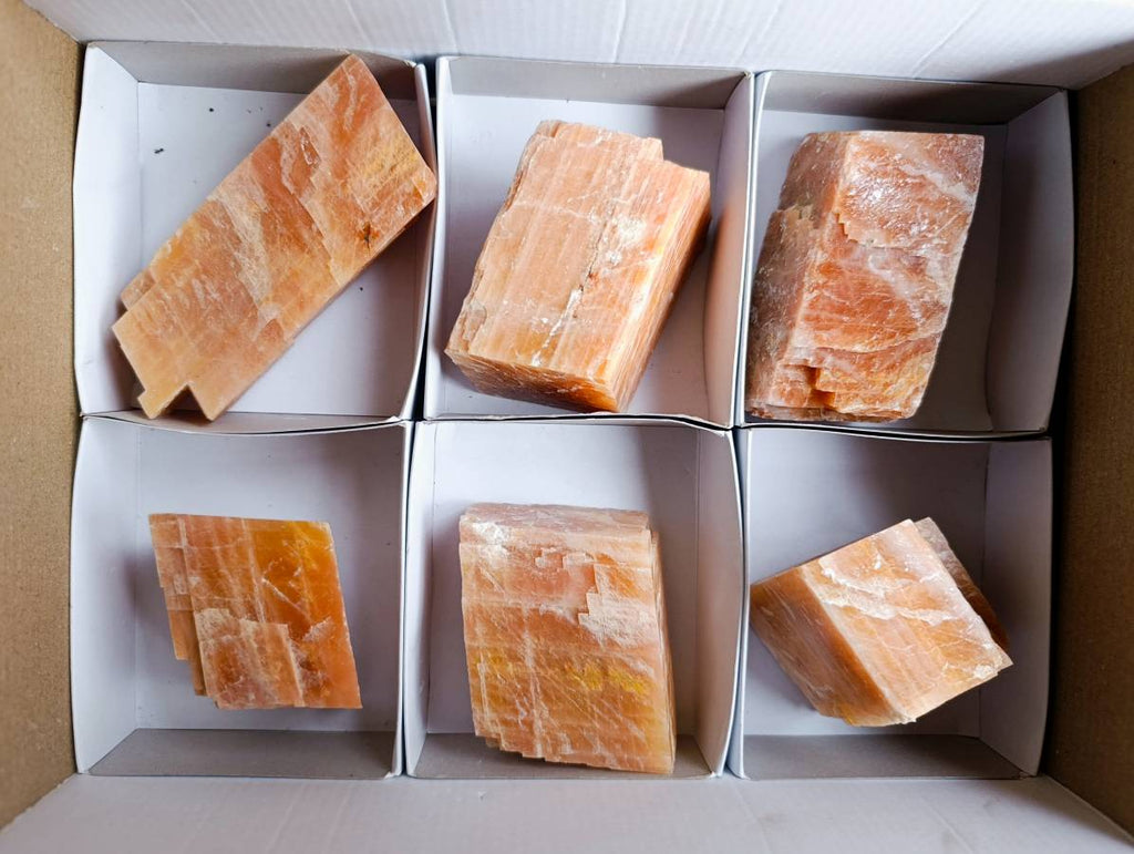Natural Sunset Orange Calcite Specimens x 6 From Spitzkop, Namibia - Toprock Gemstones and Minerals 