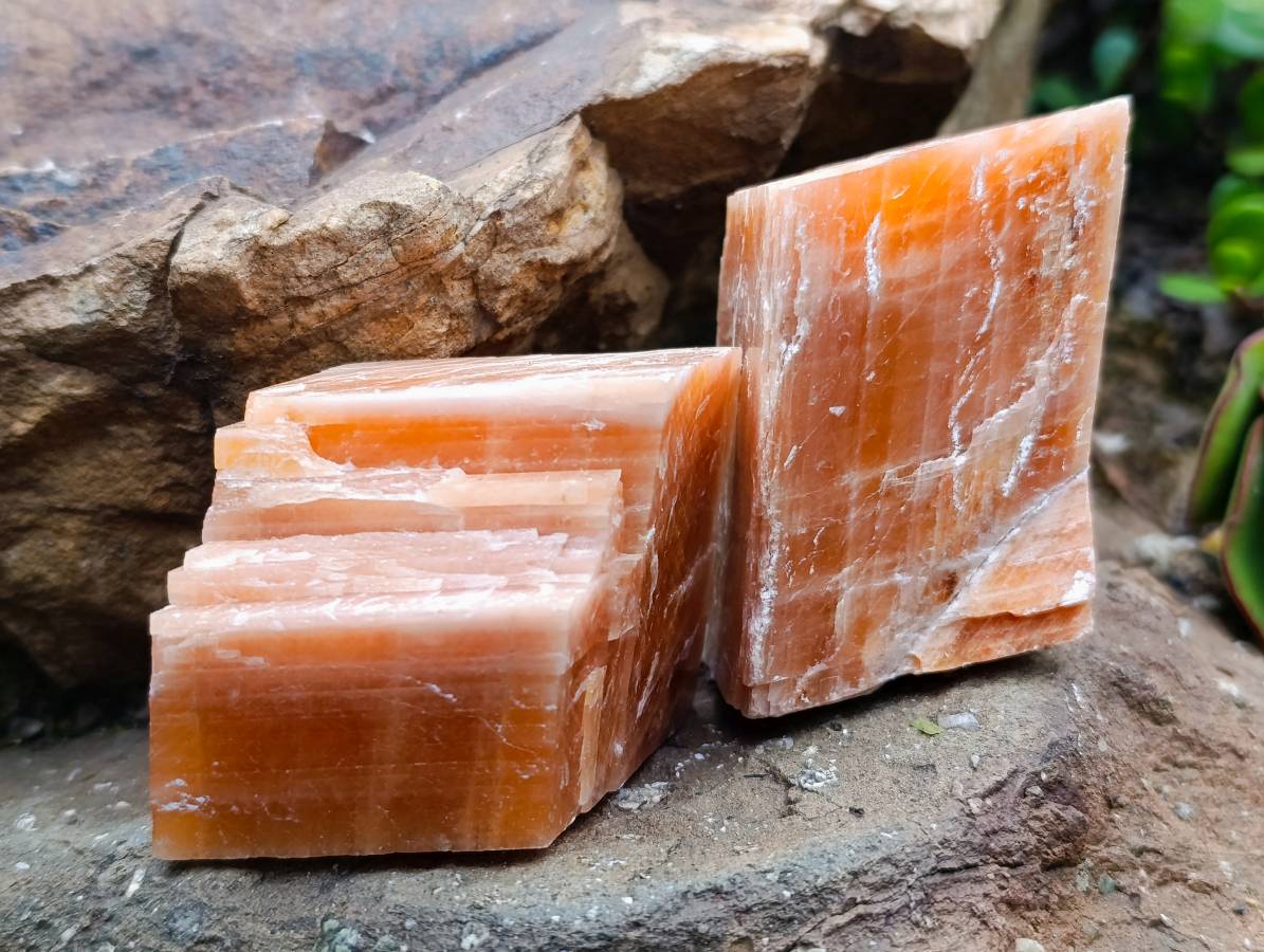 Natural Sunset Orange Calcite Specimens x 6 From Spitzkop, Namibia - Toprock Gemstones and Minerals 