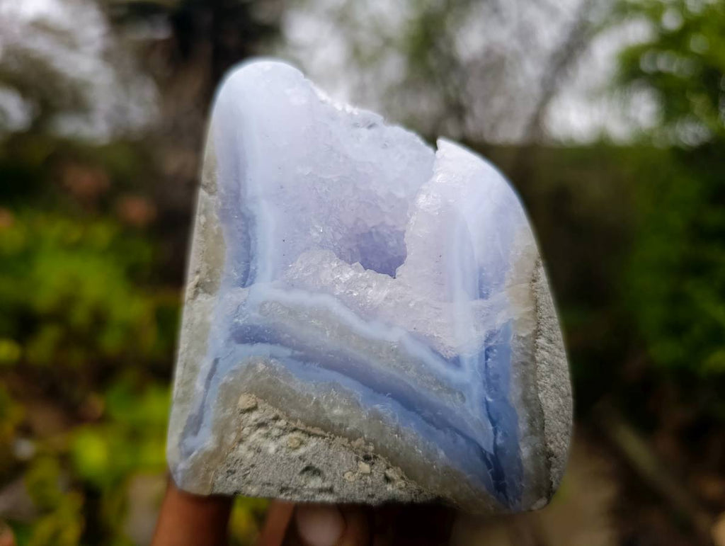 Polished Blue Lace Agate Standing Free Forms x 6 From Malawi - Toprock Gemstones and Minerals 