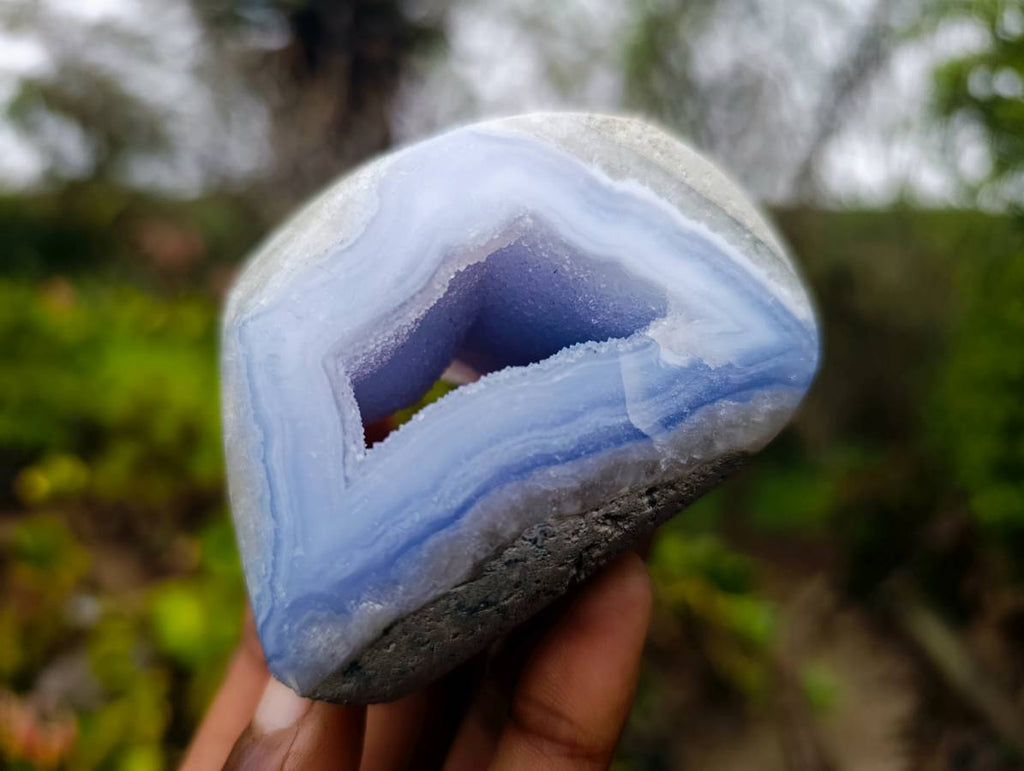 Polished Blue Lace Agate Standing Free Forms x 6 From Malawi - Toprock Gemstones and Minerals 