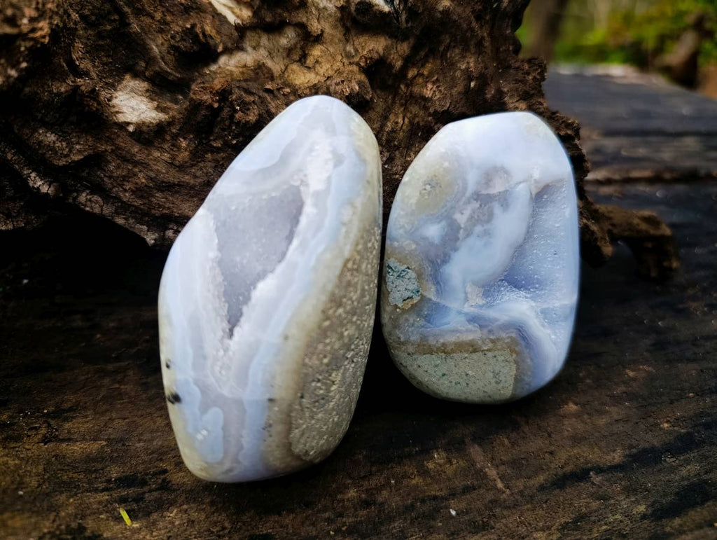 Polished Blue Lace Agate Standing Free Forms x 6 From Malawi - Toprock Gemstones and Minerals 