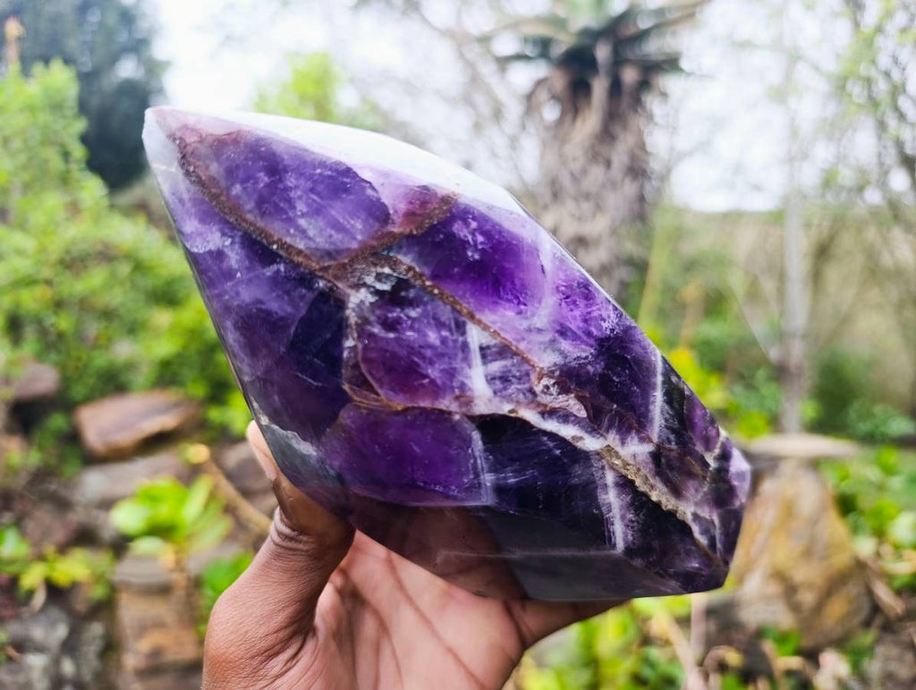 Polished Chevron Amethyst Crystal x 1 From Zambia - Toprock Gemstones and Minerals 